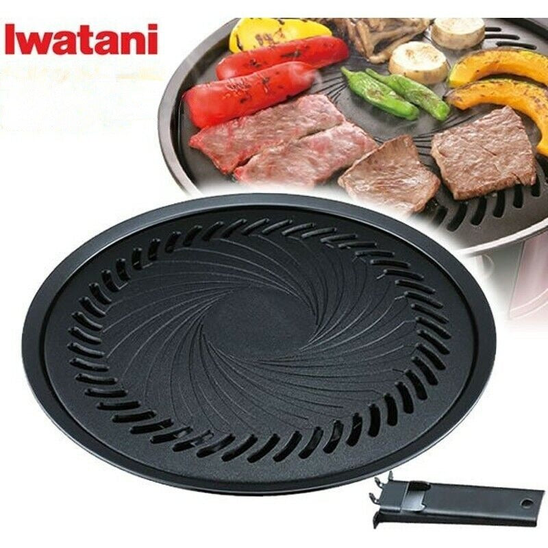 Iwatani CB-A-YPL Yakiniku BBQ Plate (Large) Portable Wide Grilling Area Non-stick Coating Barbecue Plate Die-cast Aluminum With Steel Handle Black Original Made in Japan