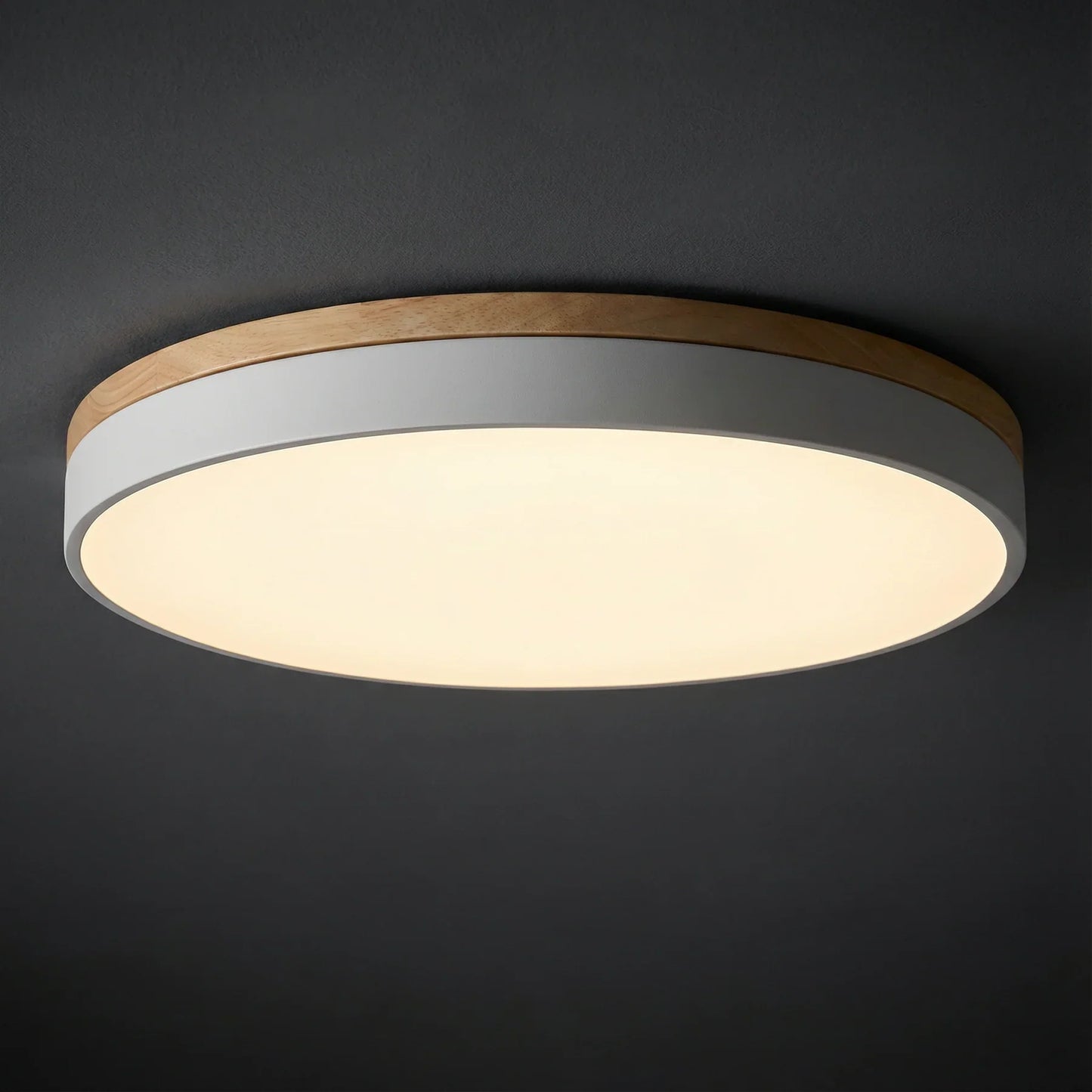 Round Flush LED Ceiling Light with Wood Trim for Living Room