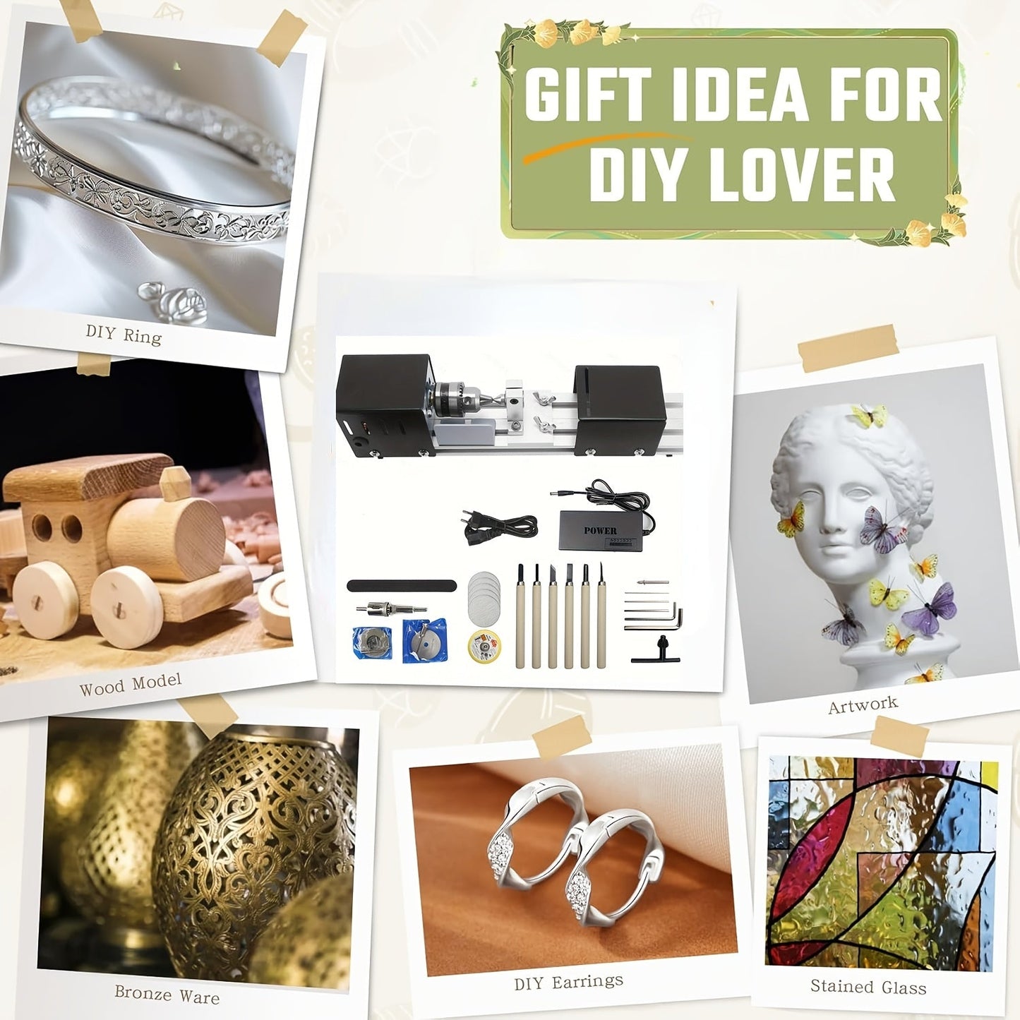 DIY Mini Wood Lathe Machine, 96W CNC Rotary Tool TJR7M3D