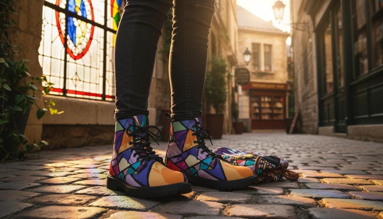 Retro Geometric Abstract Women's Boots - Vibrant Fall Winter Footwear for Creative Style