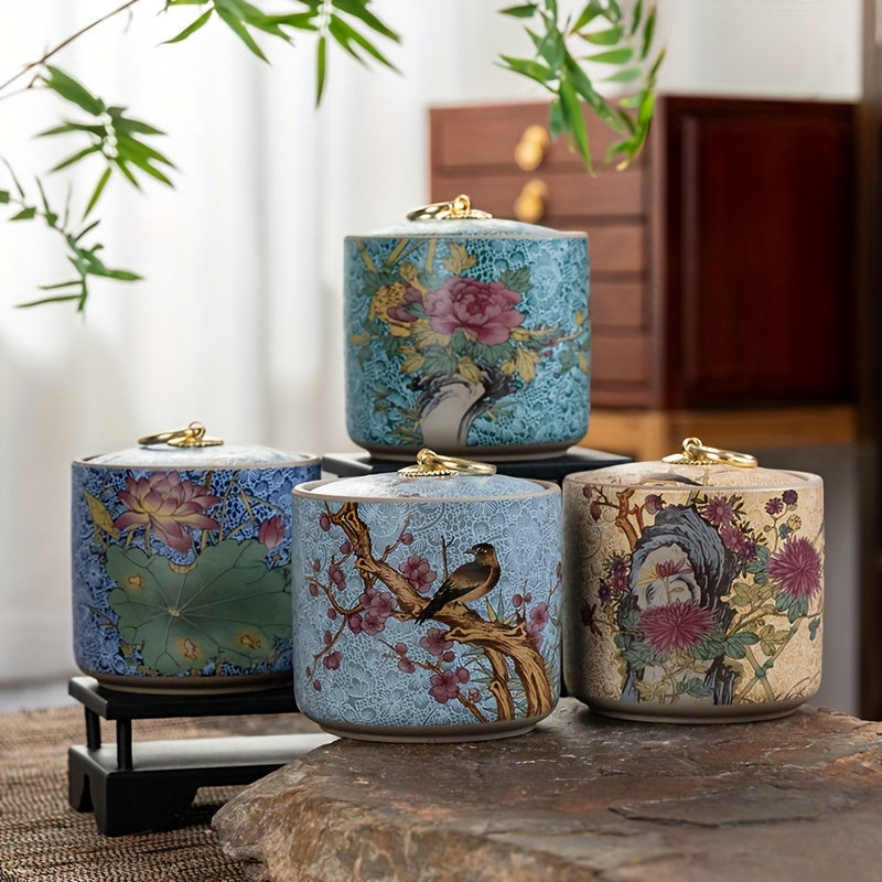 Set of 4 Enamel Glazed Ceramic Tea Storage Jars - WI2N