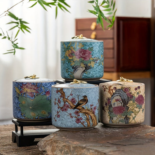 Set of 4 Enamel Glazed Ceramic Tea Storage Jars - WI2N