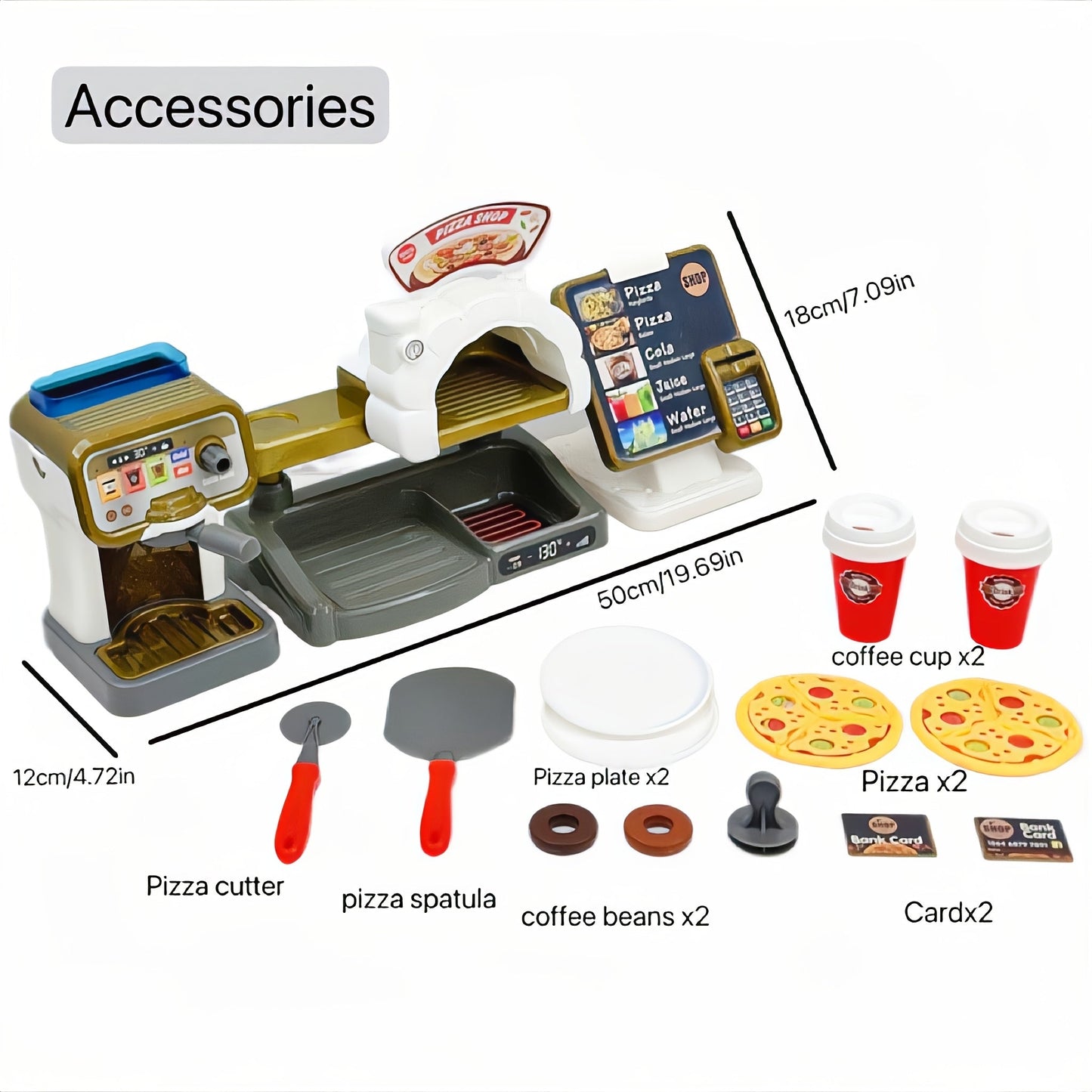 Pretend Play Coffee  Pizza Shop Set with Cash Register-WU9G