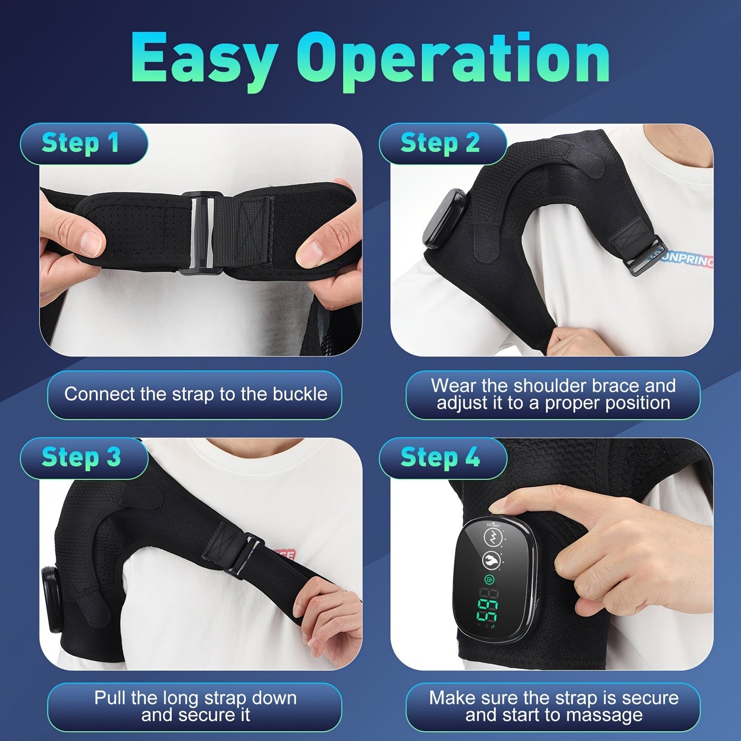 New Heating Massage Shoulder Wrap, USB Rechargeable, 3 Levels TJR6Z3S