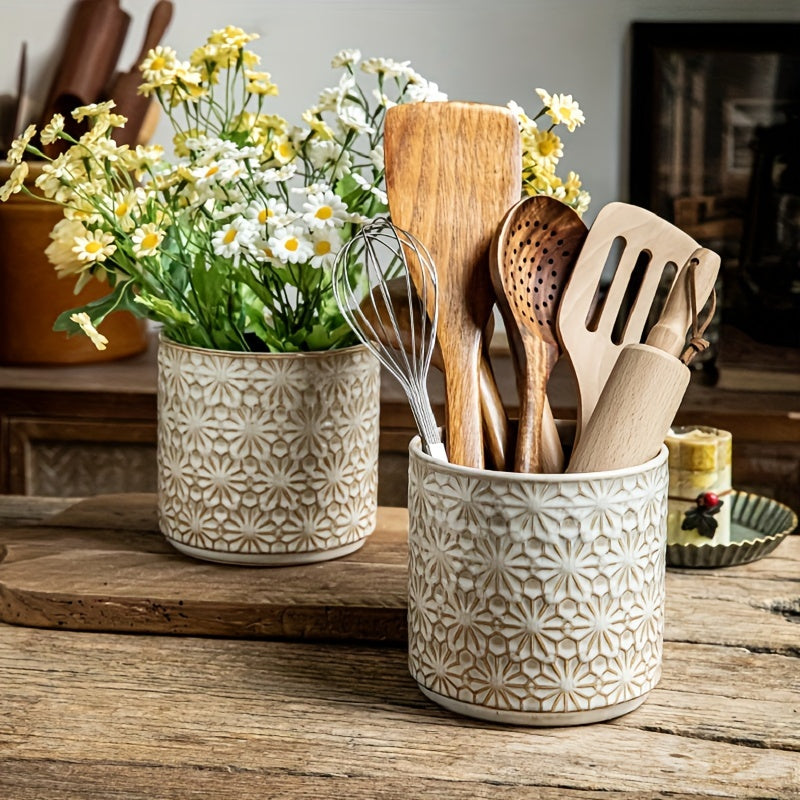 Rustic Ceramic Kitchen Utensil Holder - E7YG