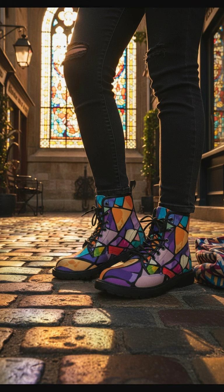 Retro Geometric Abstract Women's Boots - Vibrant Fall Winter Footwear for Creative Style