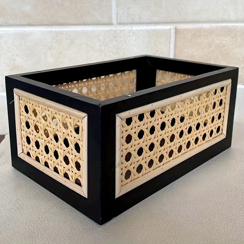 Japanese-Style Wooden Rattan Woven Storage Basket - RFC8