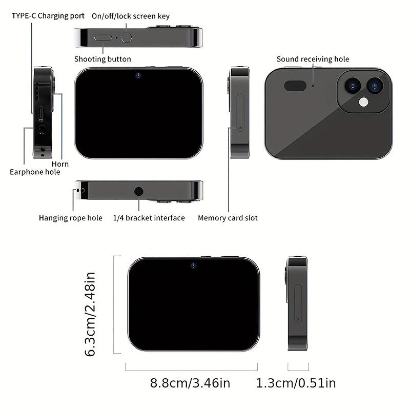 Compact 4K 64MP Camera with Triple Lens  Touch Screen-Y0LN