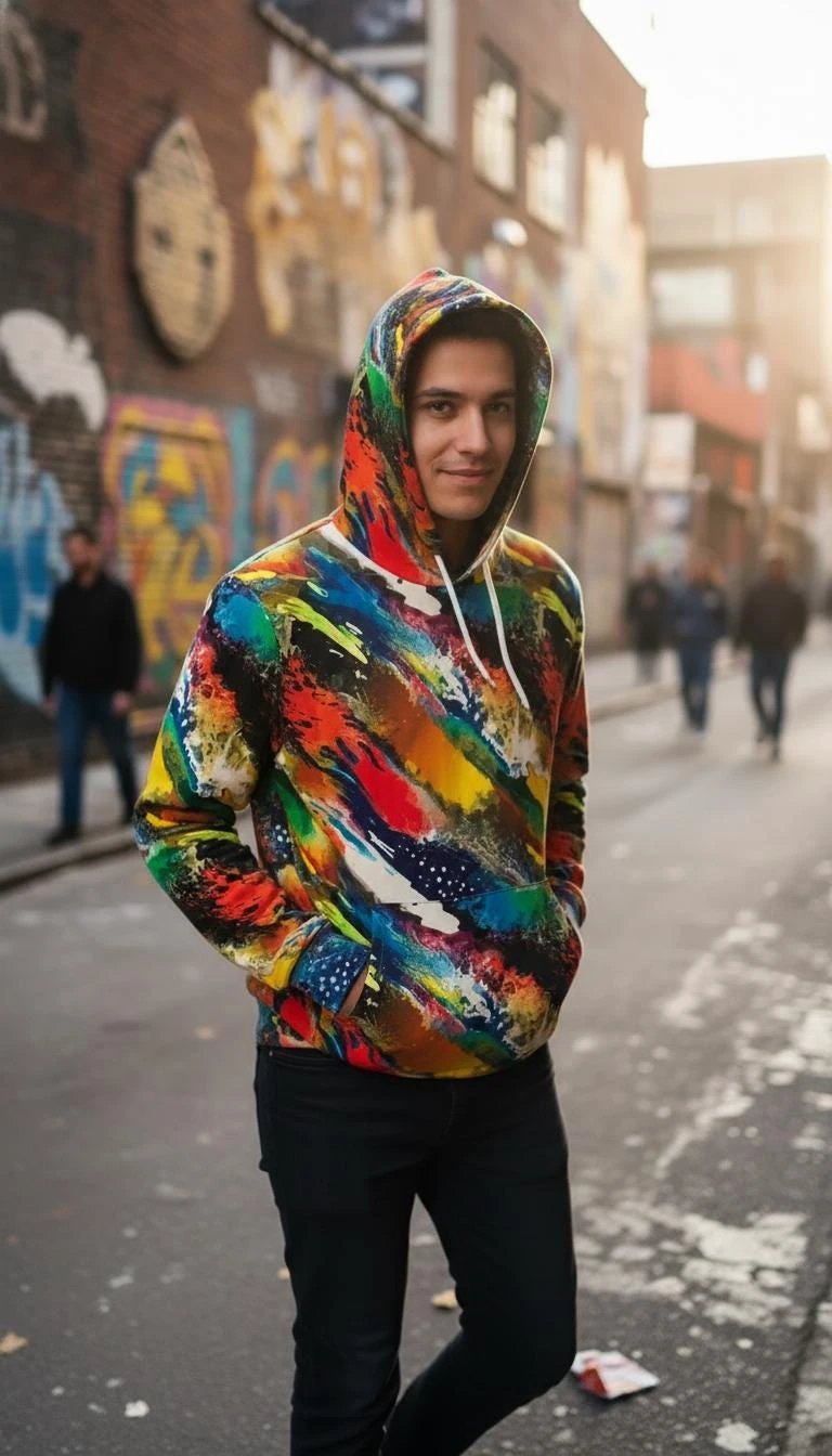Vibrant Water Splash Hoodie – Psychedelic Fluid Art Pullover