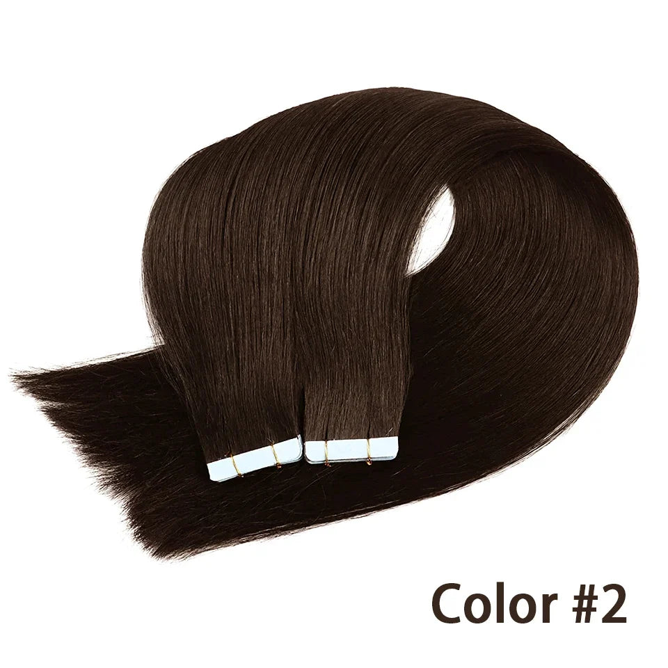 Real Human Hair Straight Tape in Human Hair Extensions Human Hair Extensions 50G/Pack for Women 20 Pcs Brazilian Hair Tape on #2