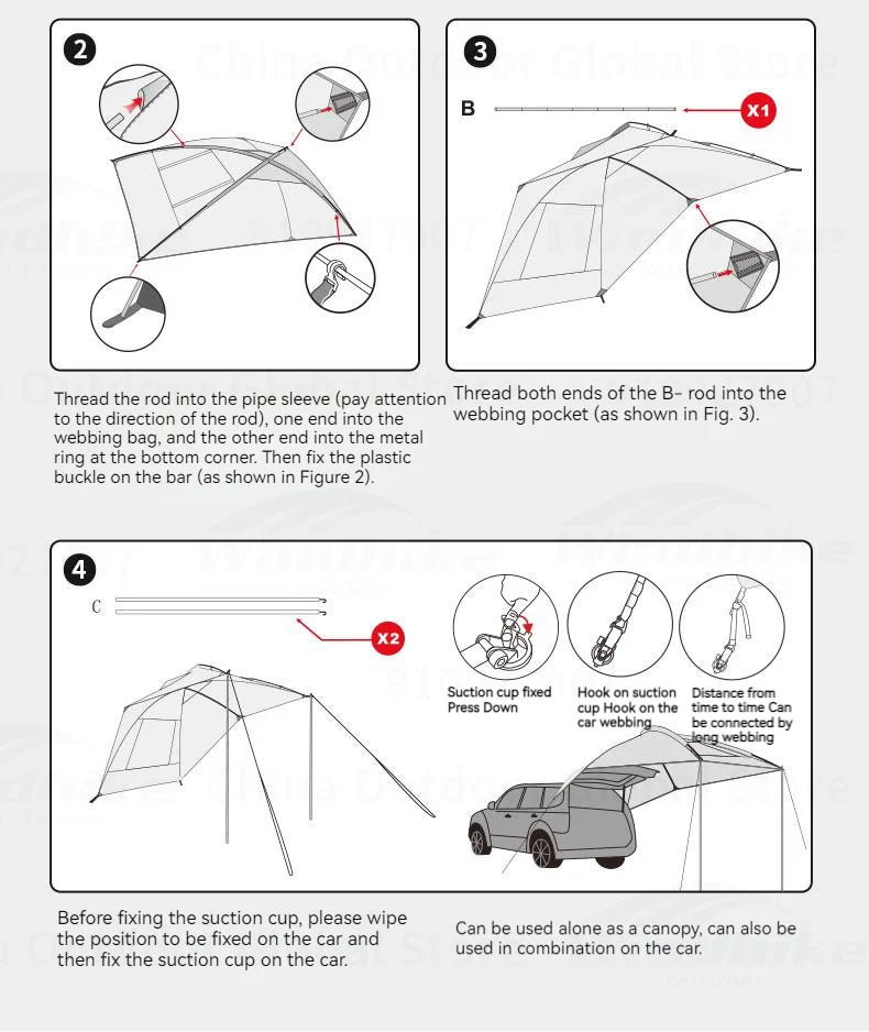 MOBI GARDEN Car Canopy Outdoor Portable Lightweight Convenient Black Advance Car Rear Canopy Car Side Tent Car Tail Tent Waterproof Sunscreen