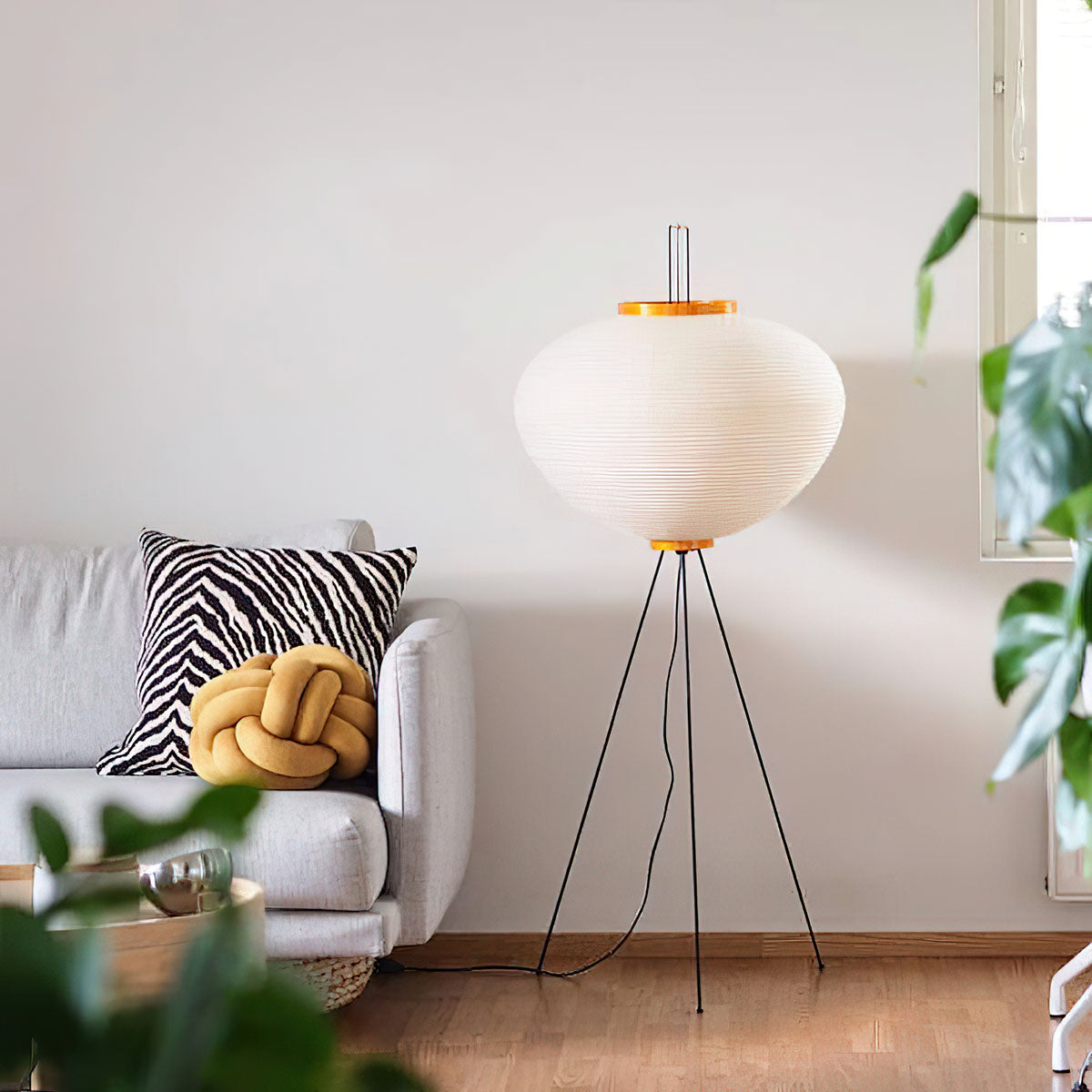 Rice Paper Floor Lamp With Tripod Stand