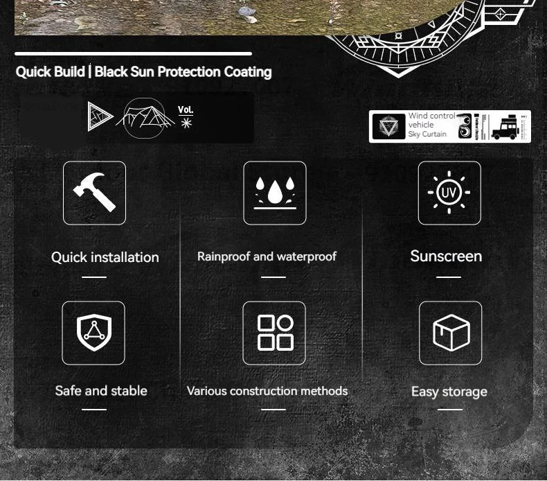 MOBI GARDEN Car Canopy Outdoor Portable Lightweight Convenient Black Advance Car Rear Canopy Car Side Tent Car Tail Tent Waterproof Sunscreen