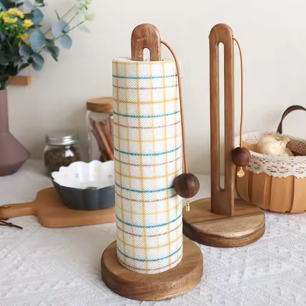Paper Roll Holder Freestanding Natural Finish with Anti Slip Base