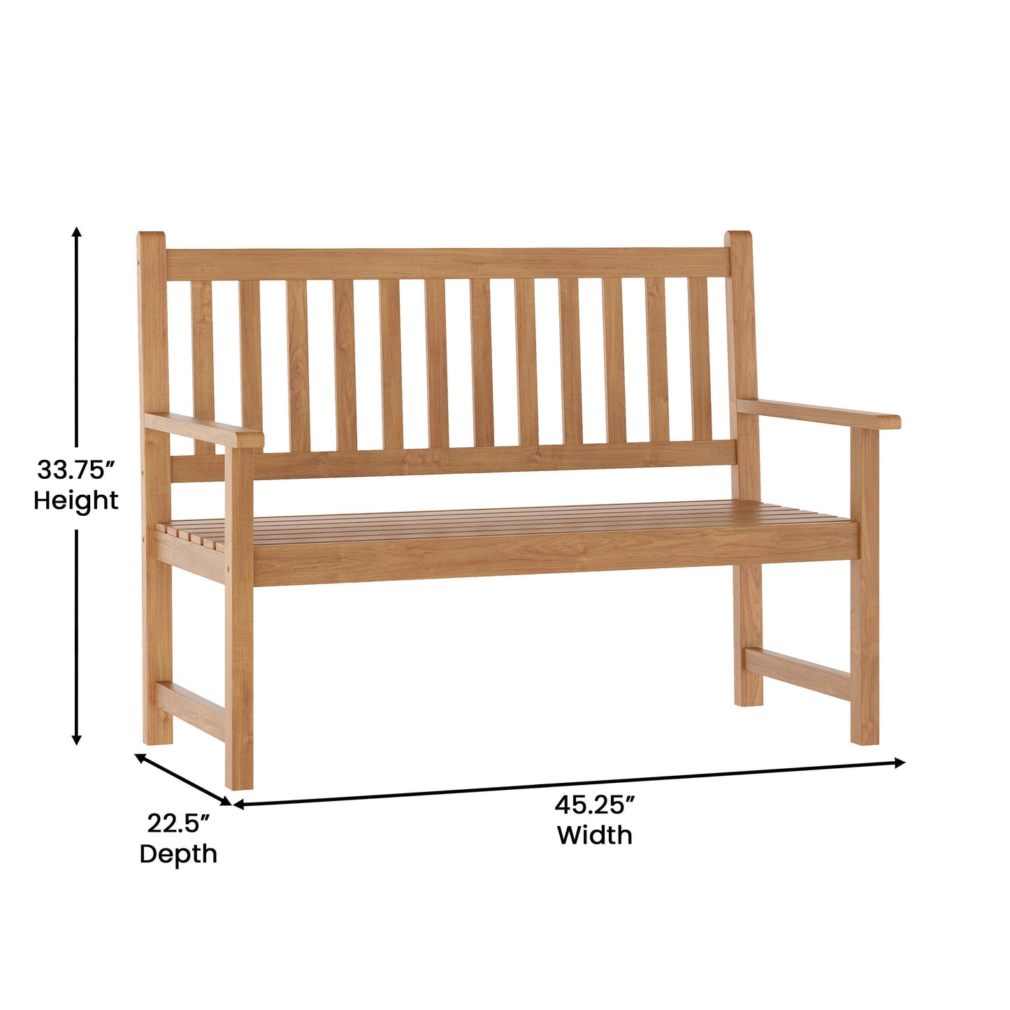 Adele Commercial Grade Indoor/Outdoor Patio Acacia Wood Bench, 2-Person Slatted Seat Loveseat for Park, Garden, Yard, Porch
