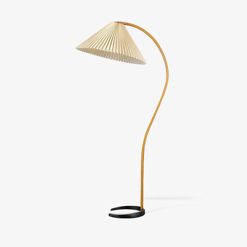 Curved Wooden Floor Lamp With Pleated Shade