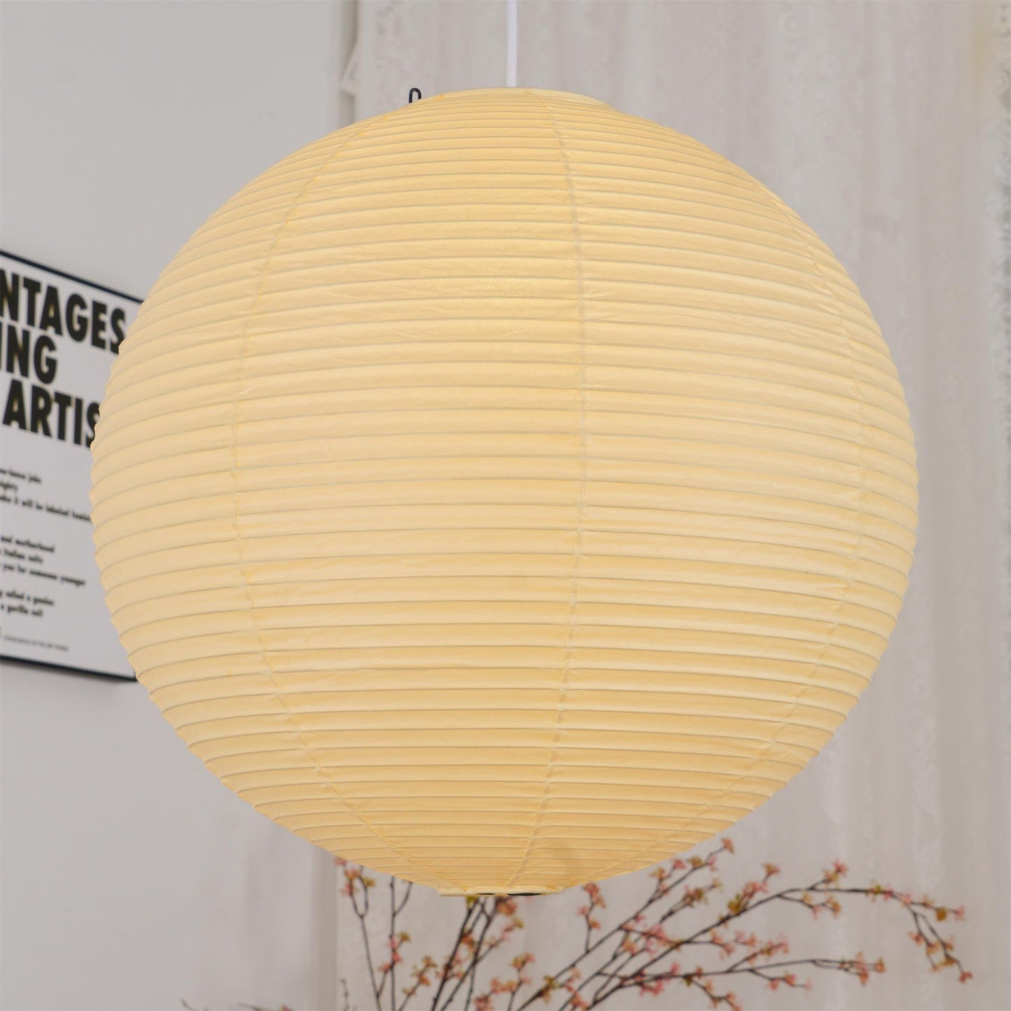 Rice Paper Globe Pendant Lights With Ribbed Shade
