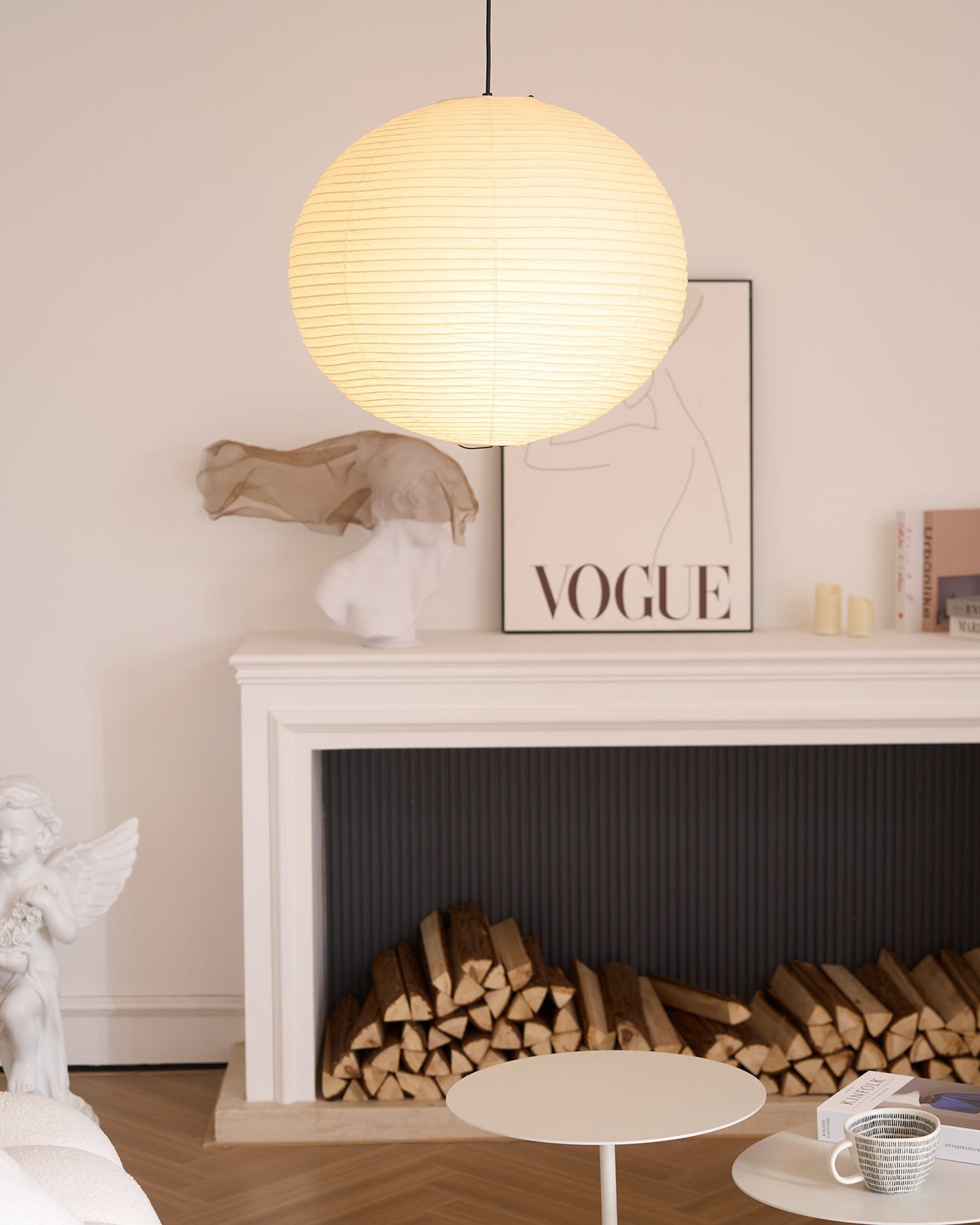 Rice Paper Globe Pendant Lights With Ribbed Shade