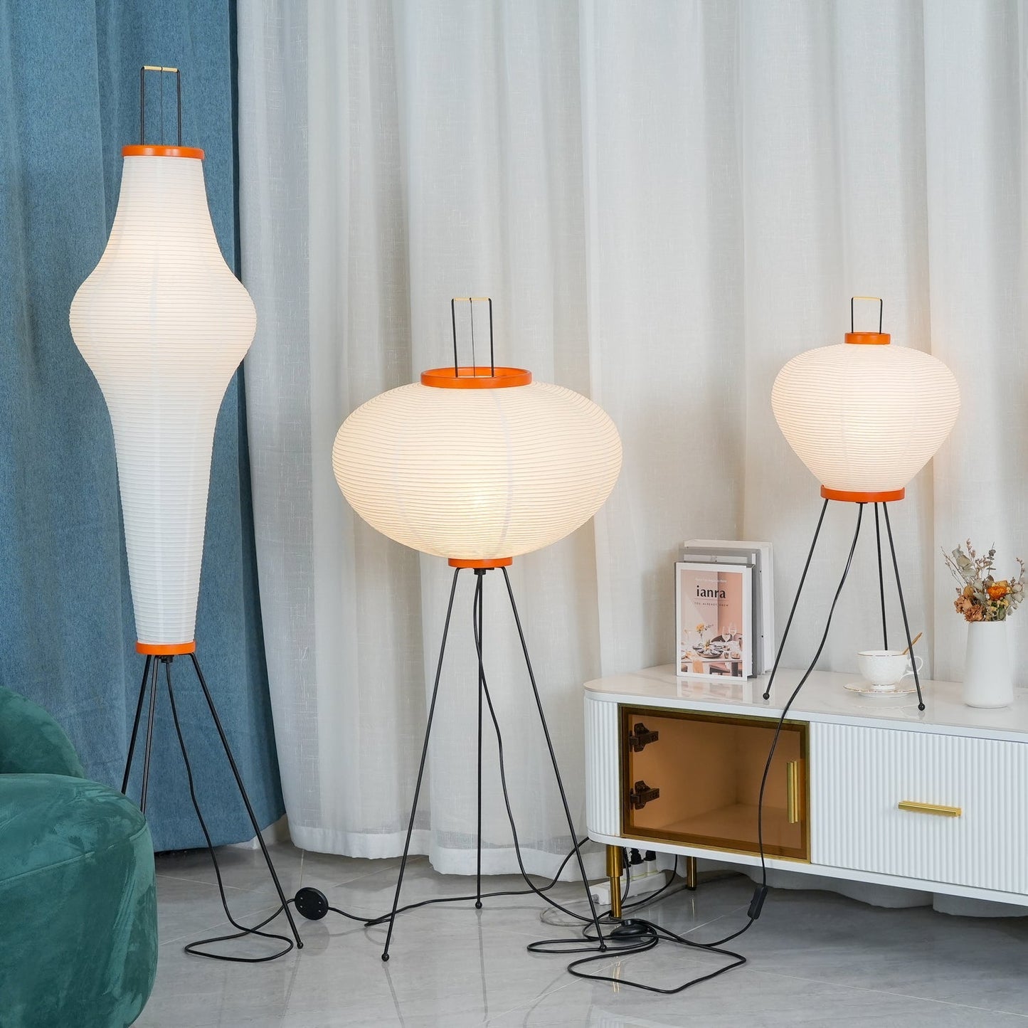 Rice Paper Floor Lamp With Tripod Stand