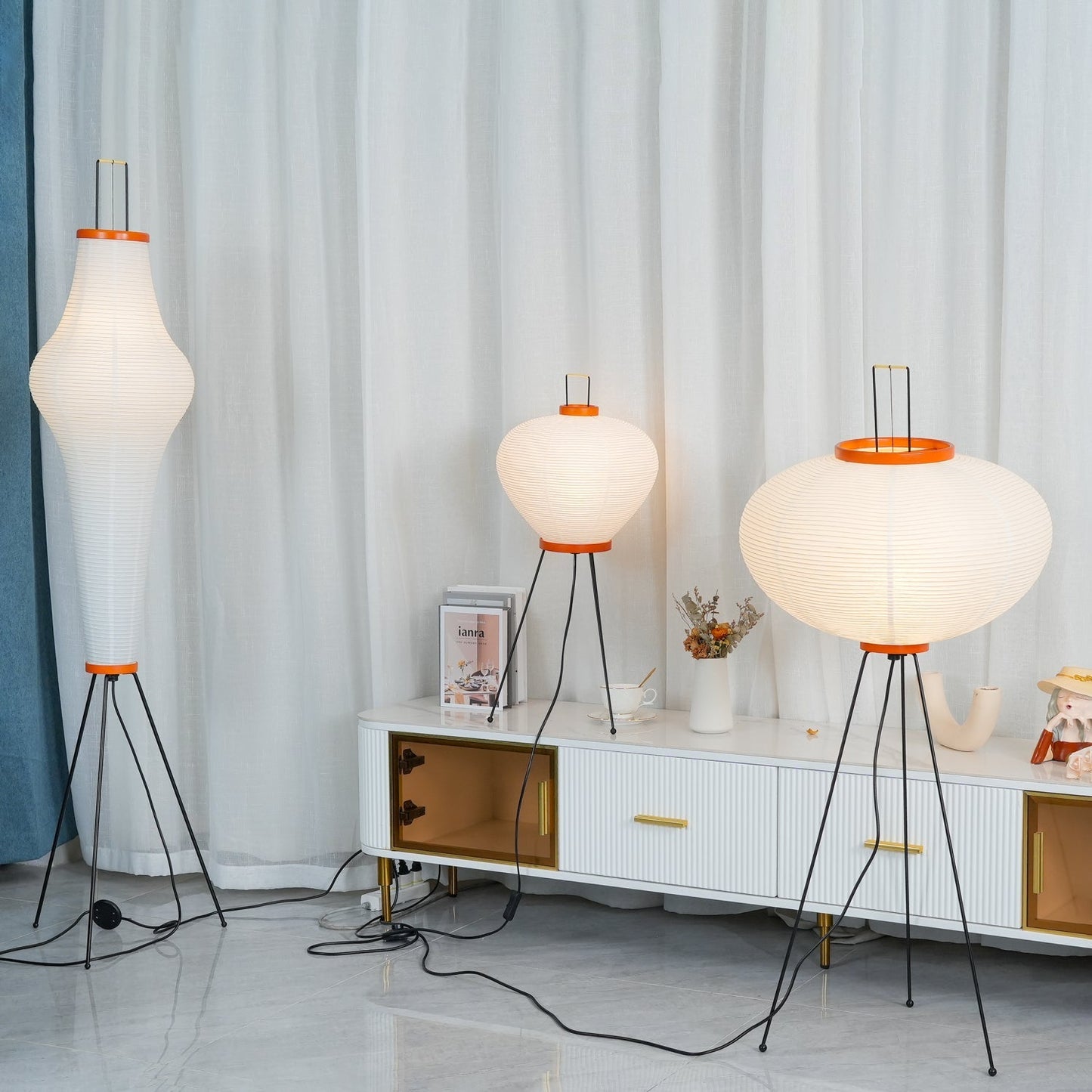 Rice Paper Floor Lamp With Tripod Stand
