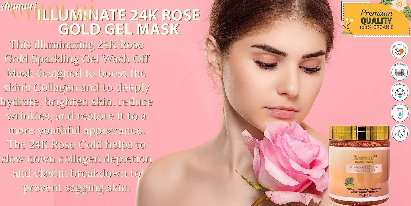 Ammuri Rose Clay 24K Gold Gel Face Mask - Hydrating Pore Minimizer 250g