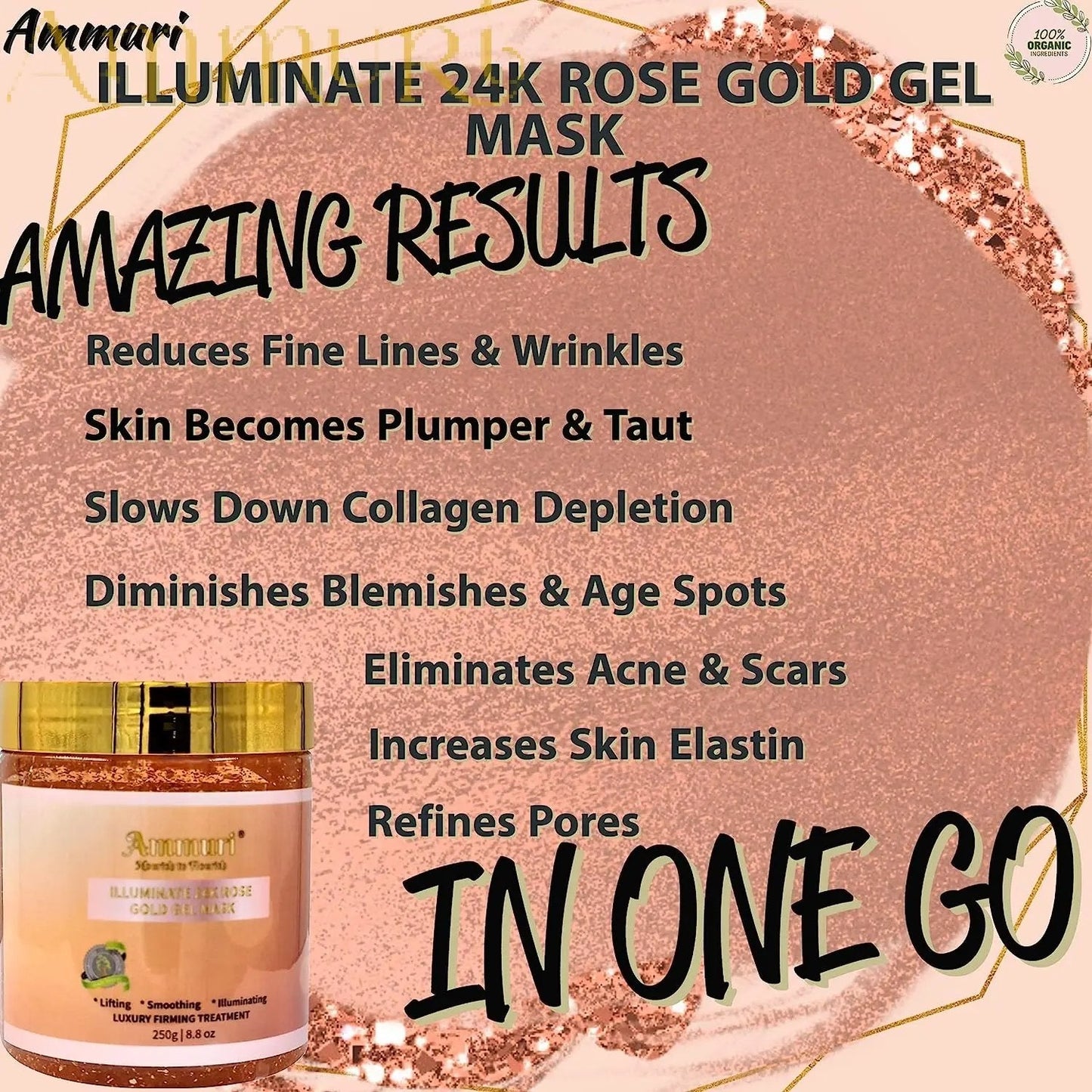 Ammuri Rose Clay 24K Gold Gel Face Mask - Hydrating Pore Minimizer 250g