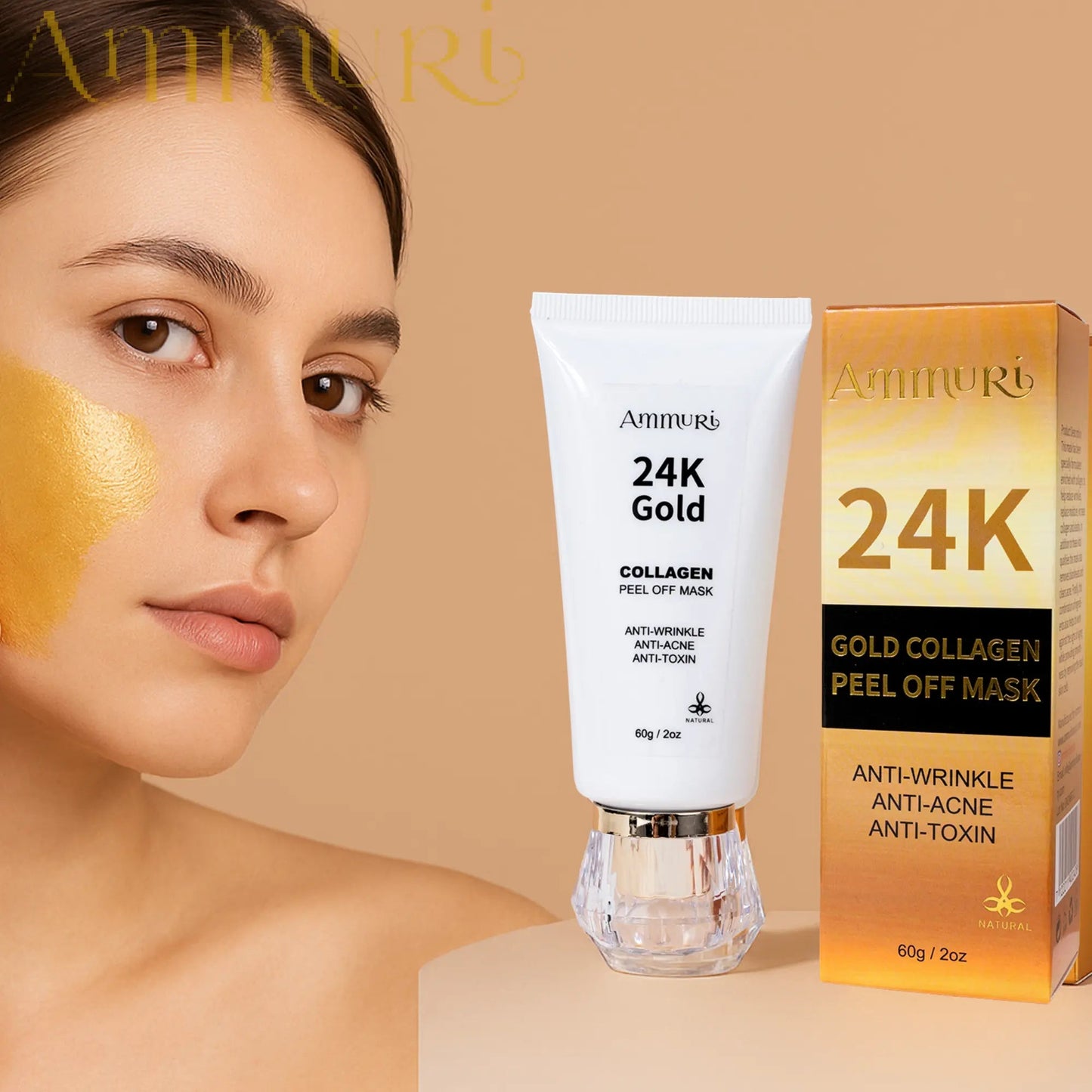 Ammuri 24K Gold Collagen Peel-Off Face Mask 60g – Luxury Anti-Ageing Treatment for Firming, Brightening & Deep Cleansing Skin