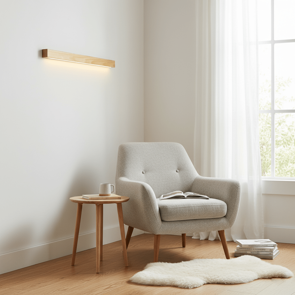 Minimalist Linear Wood Wall Light With Soft Downlight