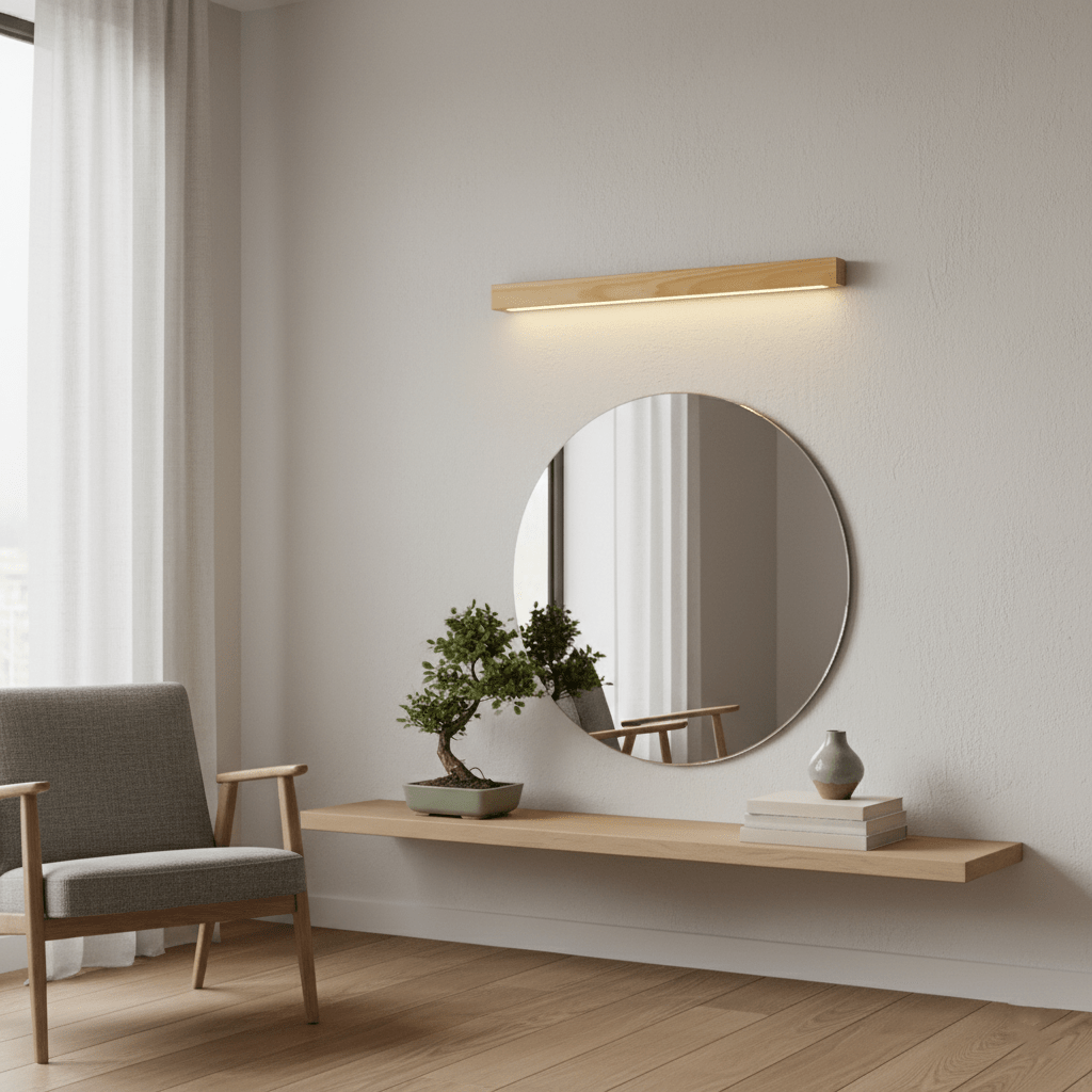 Minimalist Linear Wood Wall Light With Soft Downlight