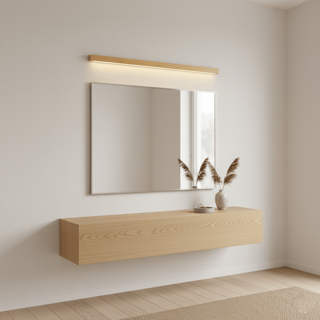 Minimalist Linear Wood Wall Light With Soft Downlight