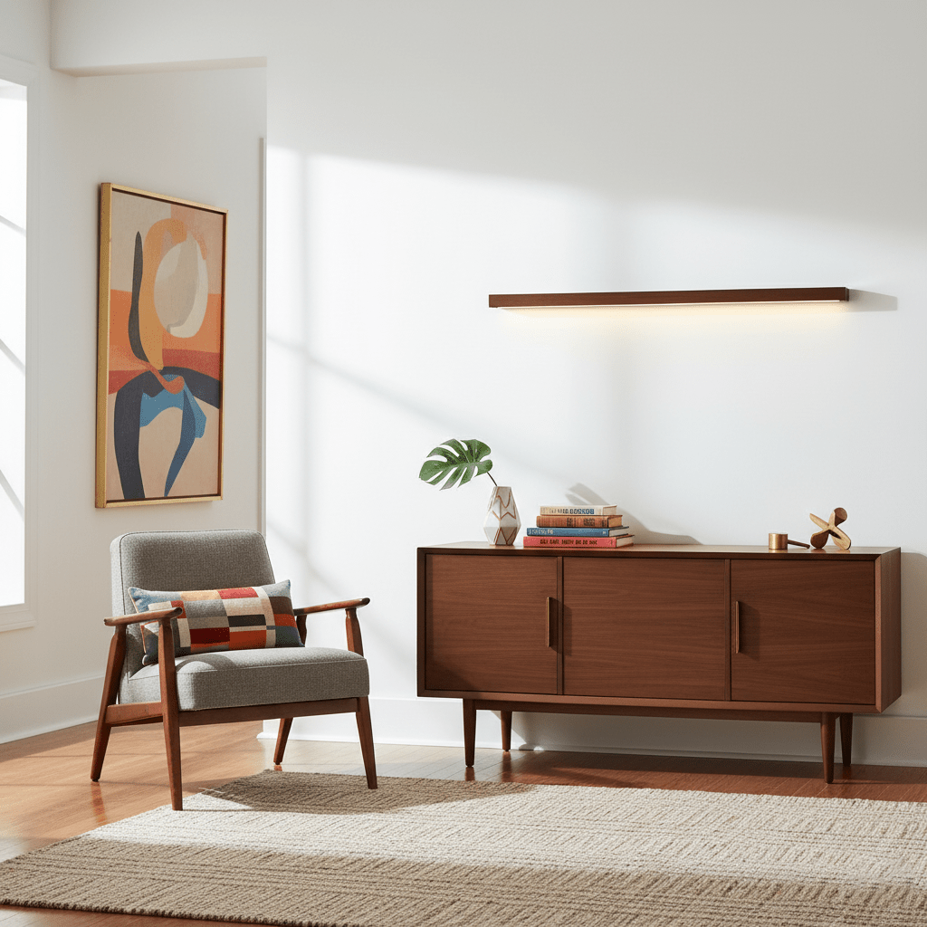 Minimalist Linear Wood Wall Light With Soft Downlight