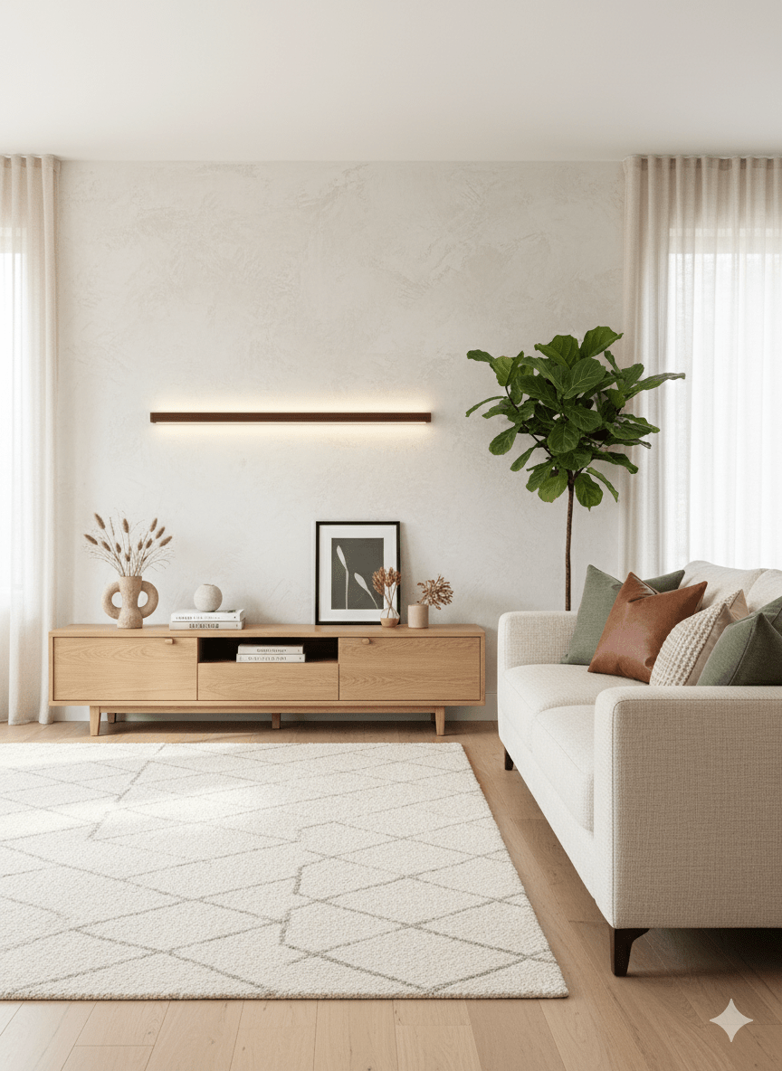 Minimalist Linear Wood Wall Light With Soft Downlight