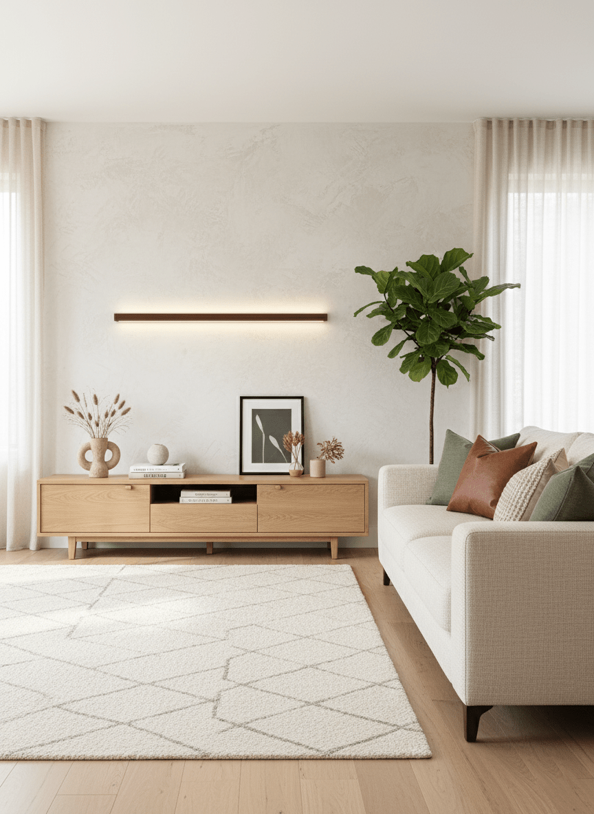 Minimalist Linear Wood Wall Light With Soft Downlight