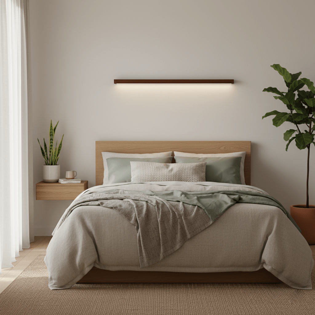 Minimalist Linear Wood Wall Light With Soft Downlight