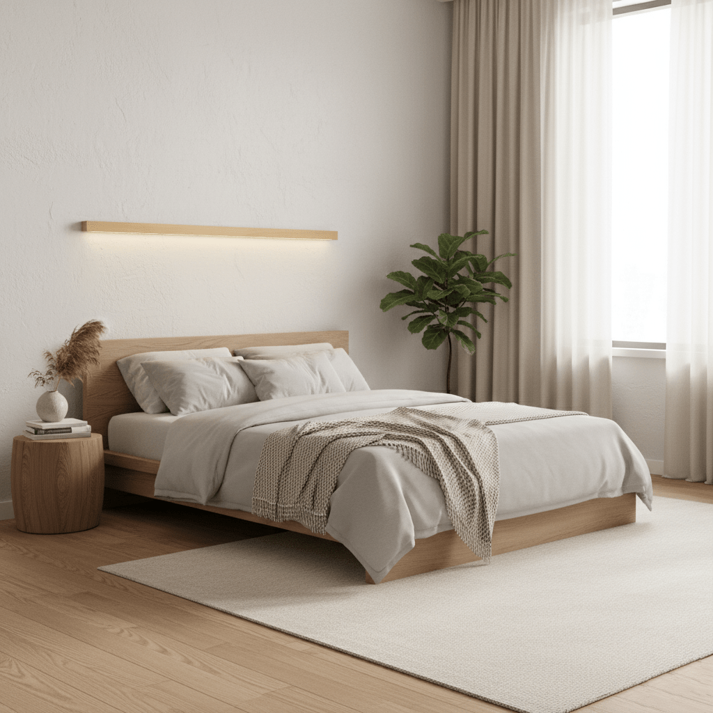 Minimalist Linear Wood Wall Light With Soft Downlight