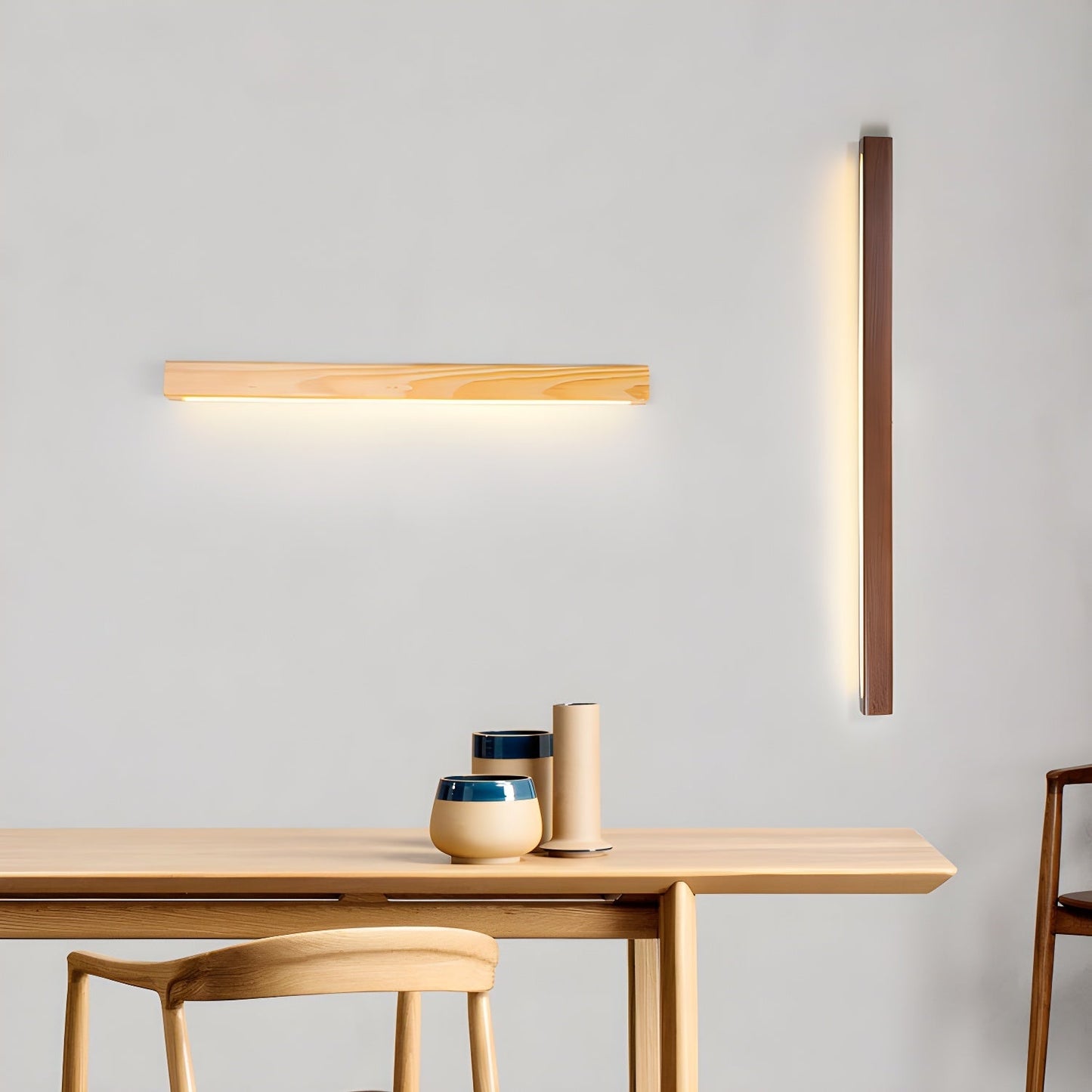 Minimalist Linear Wood Wall Light With Soft Downlight