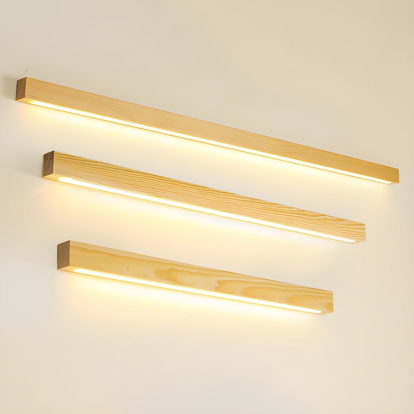 Minimalist Linear Wood Wall Light With Soft Downlight