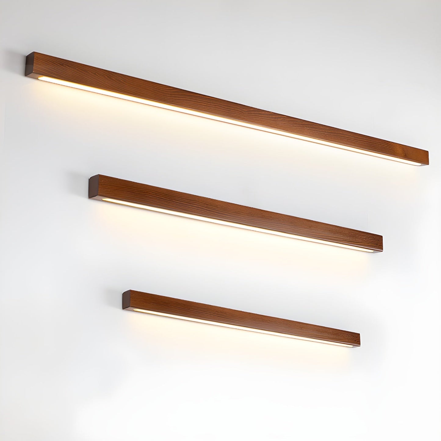 Minimalist Linear Wood Wall Light With Soft Downlight