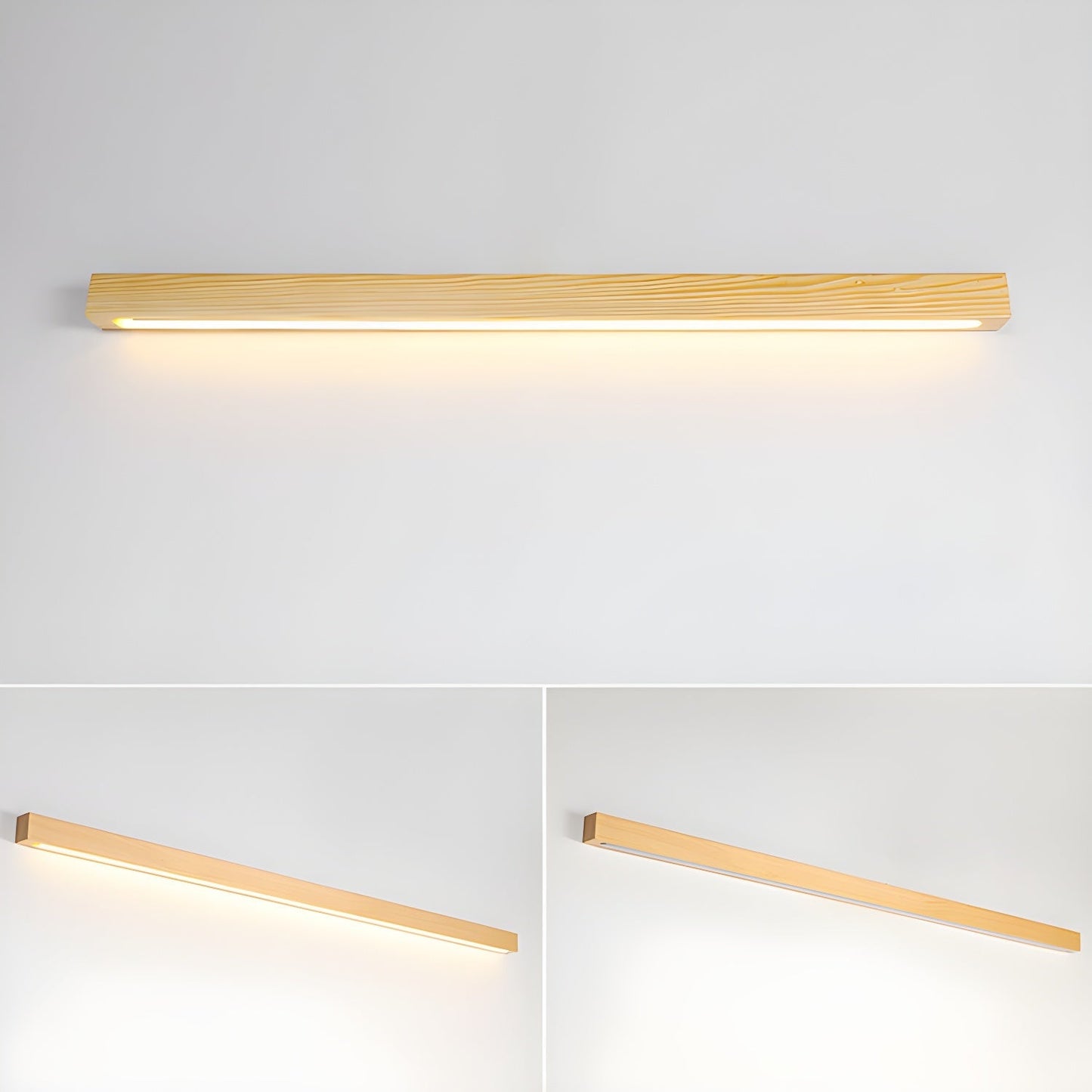 Minimalist Linear Wood Wall Light With Soft Downlight