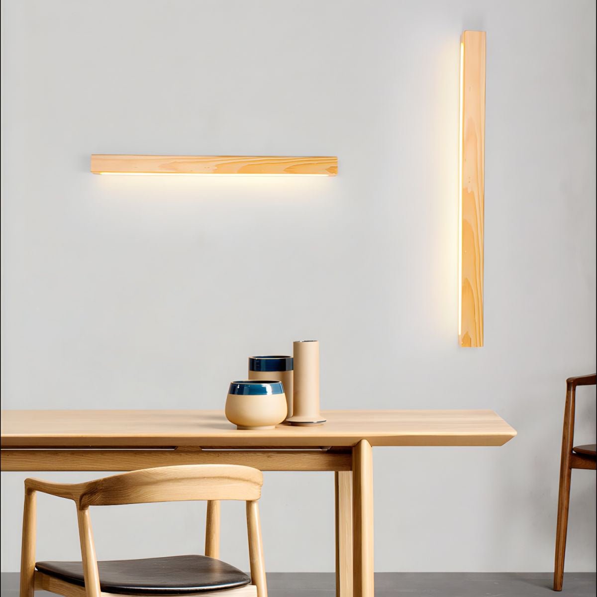 Minimalist Linear Wood Wall Light With Soft Downlight