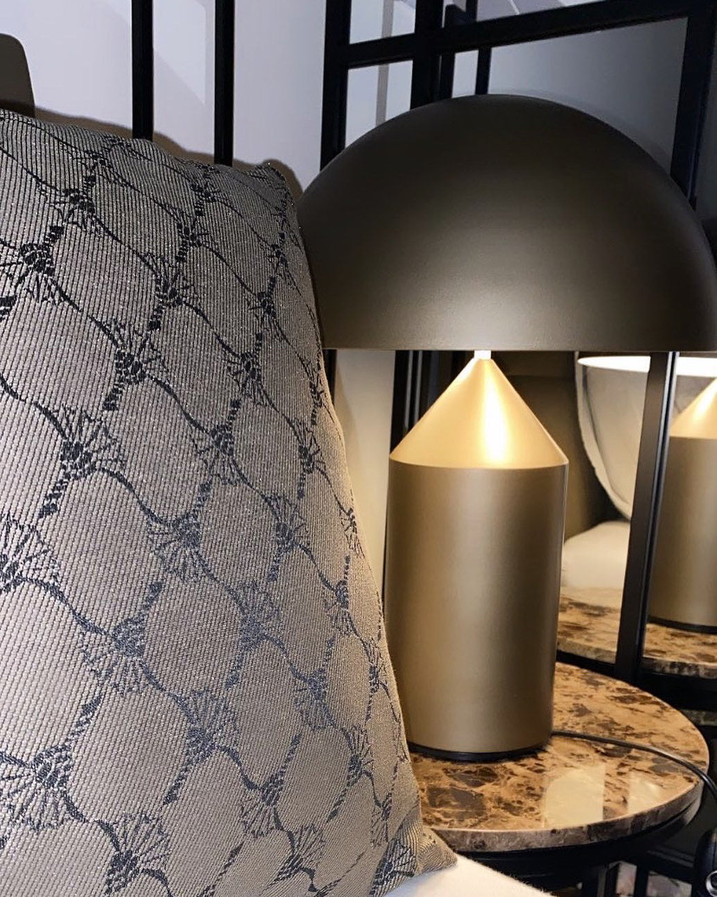 Mushroom Dome Metal Table Lamp With Sculptural Base