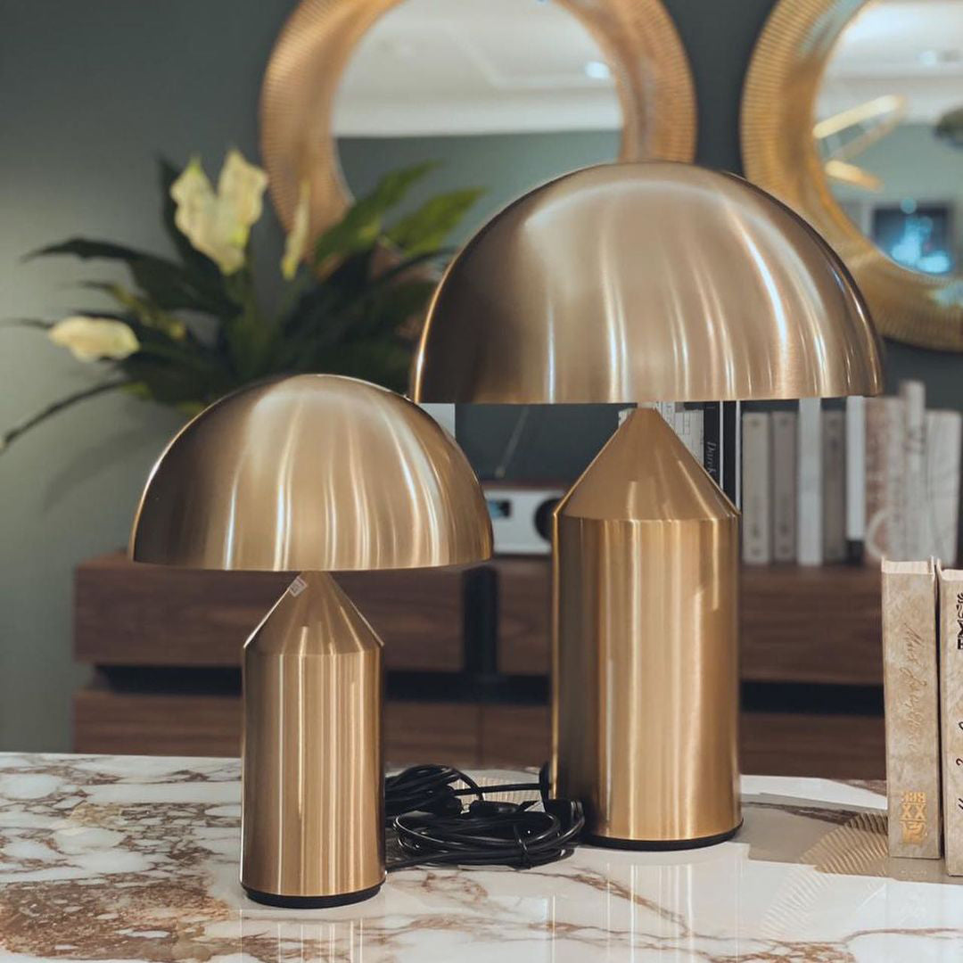 Mushroom Dome Metal Table Lamp With Sculptural Base