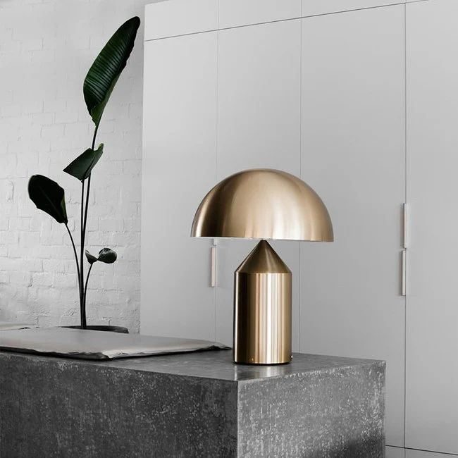 Mushroom Dome Metal Table Lamp With Sculptural Base