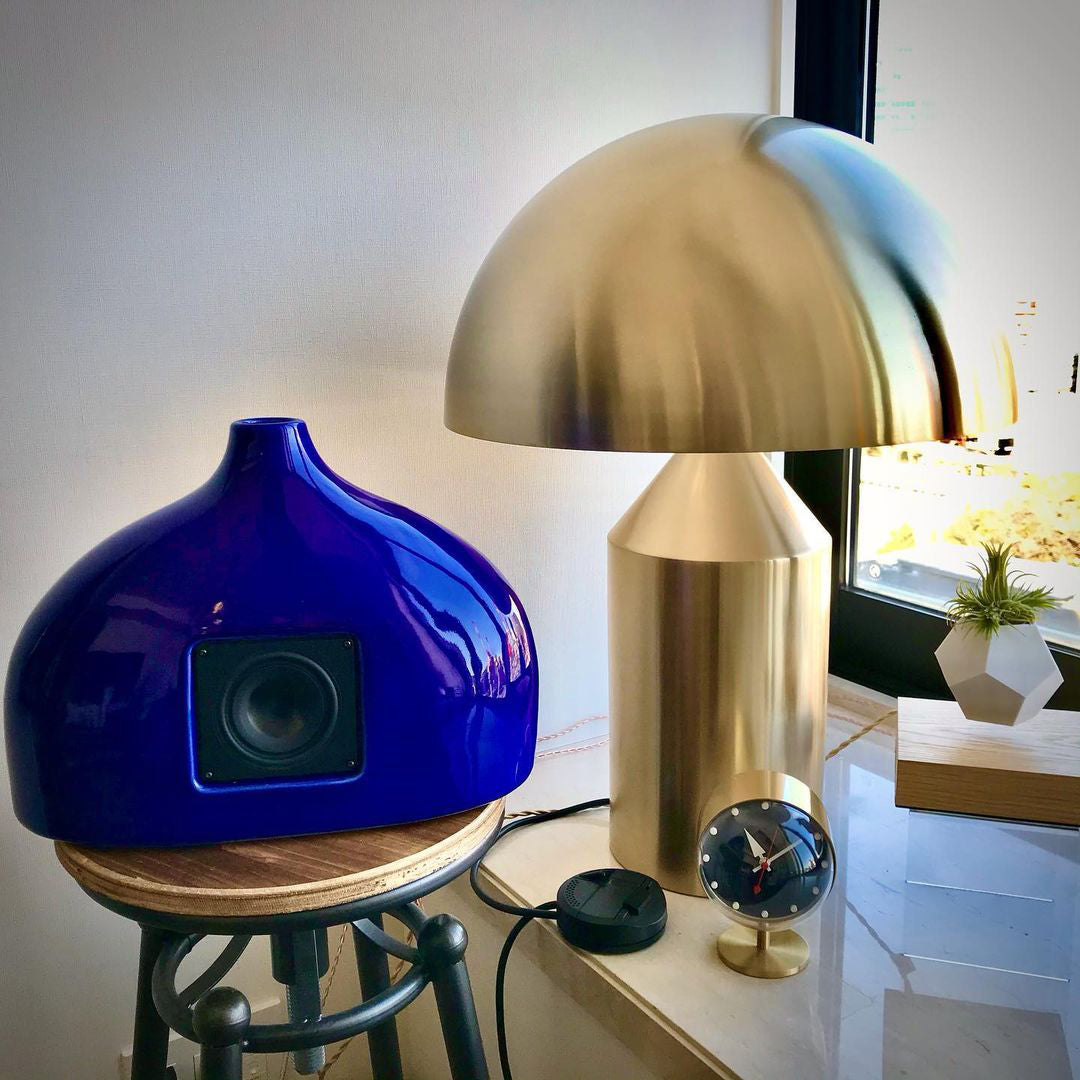 Mushroom Dome Metal Table Lamp With Sculptural Base