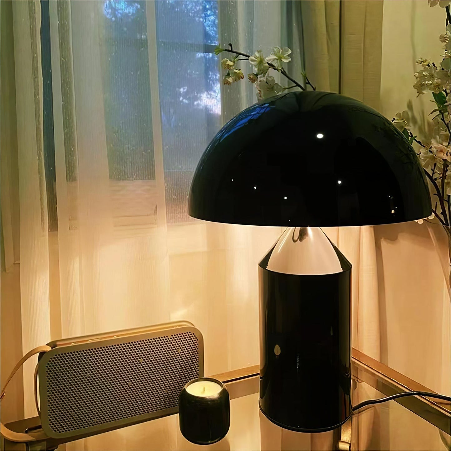 Mushroom Dome Metal Table Lamp With Sculptural Base