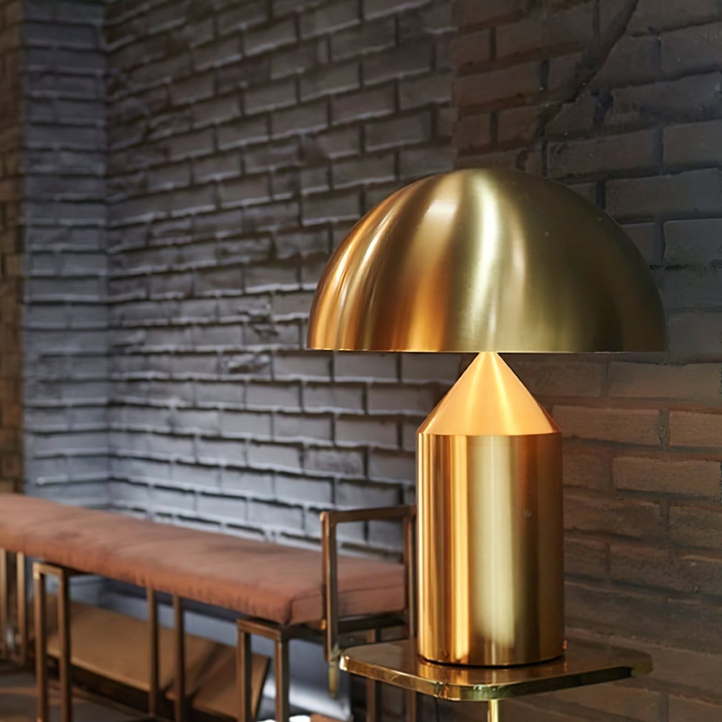 Mushroom Dome Metal Table Lamp With Sculptural Base