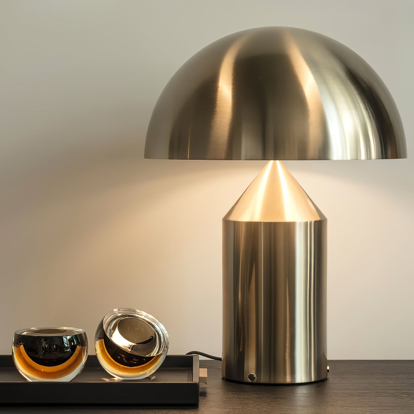 Mushroom Dome Metal Table Lamp With Sculptural Base