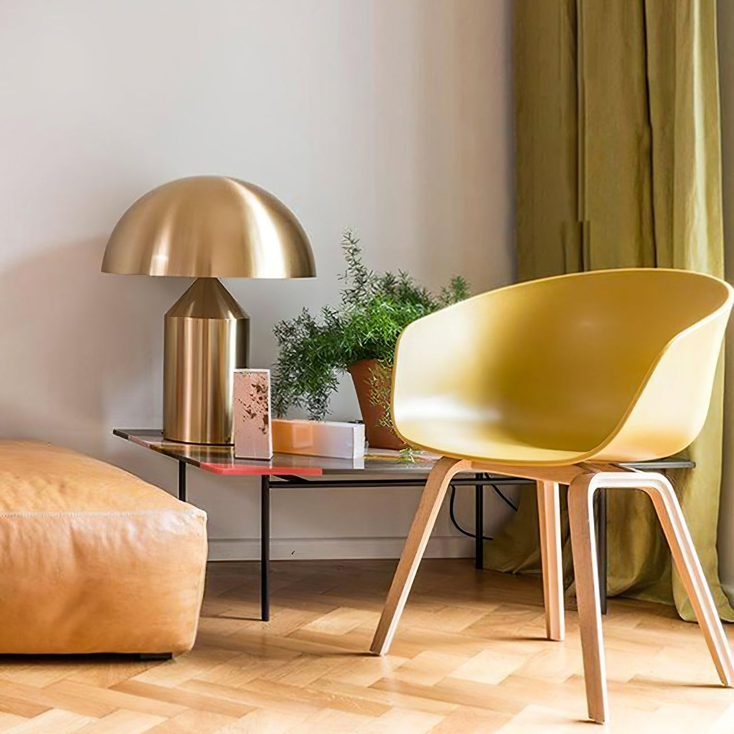 Mushroom Dome Metal Table Lamp With Sculptural Base