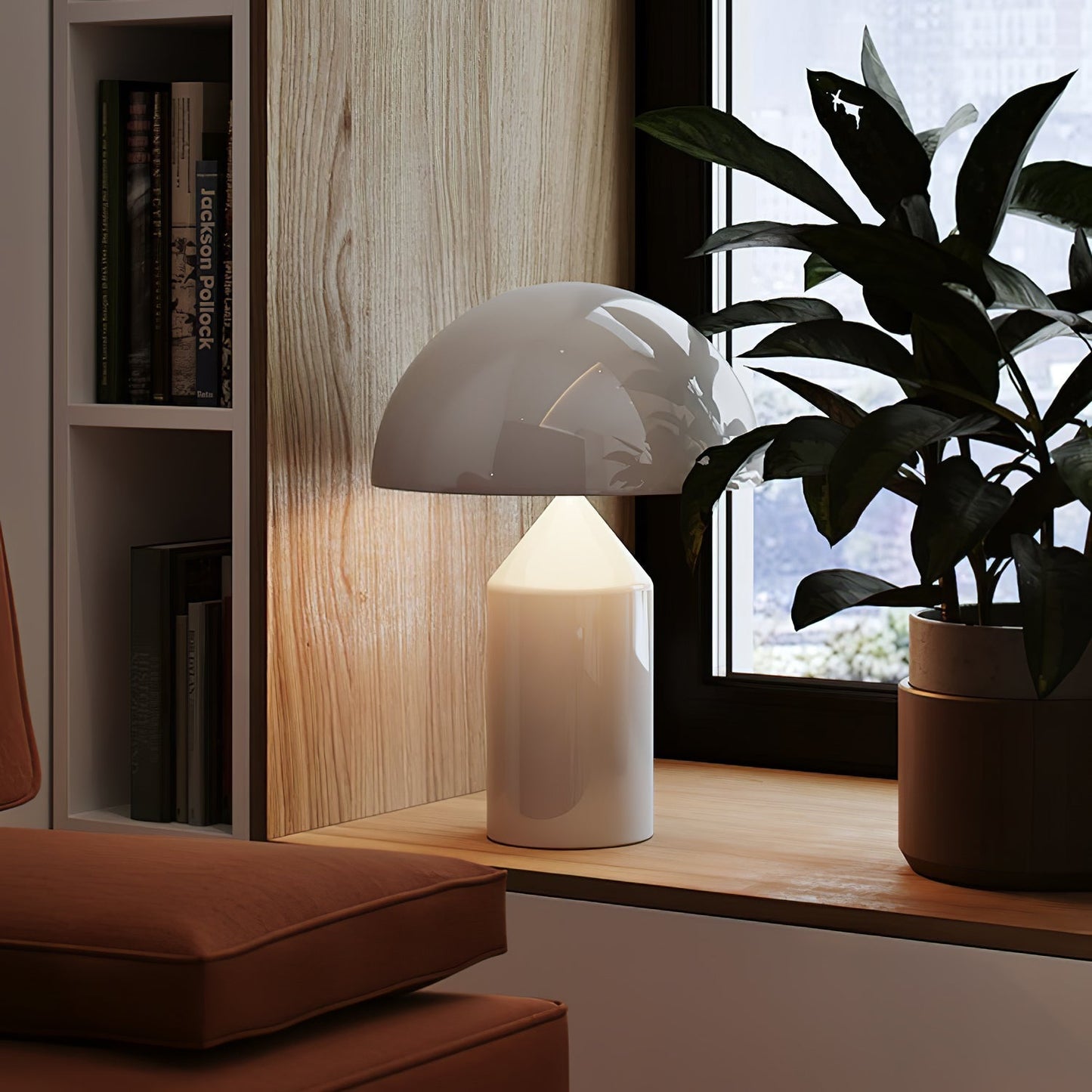 Mushroom Dome Metal Table Lamp With Sculptural Base