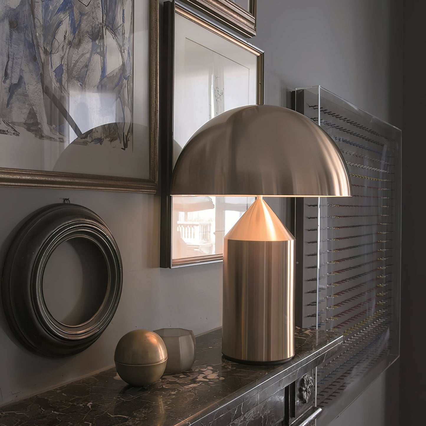 Mushroom Dome Metal Table Lamp With Sculptural Base